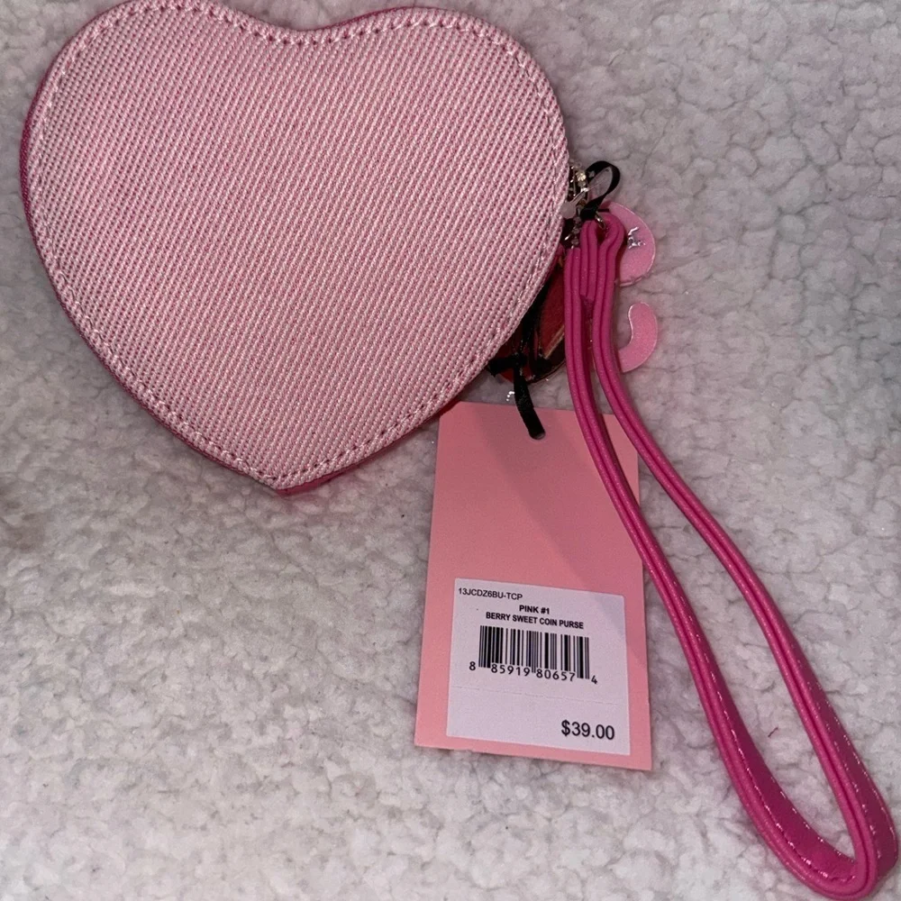 NWT Juicy Couture Berry Sweet Pink Heart Coin Pouch with Strawberry Charms